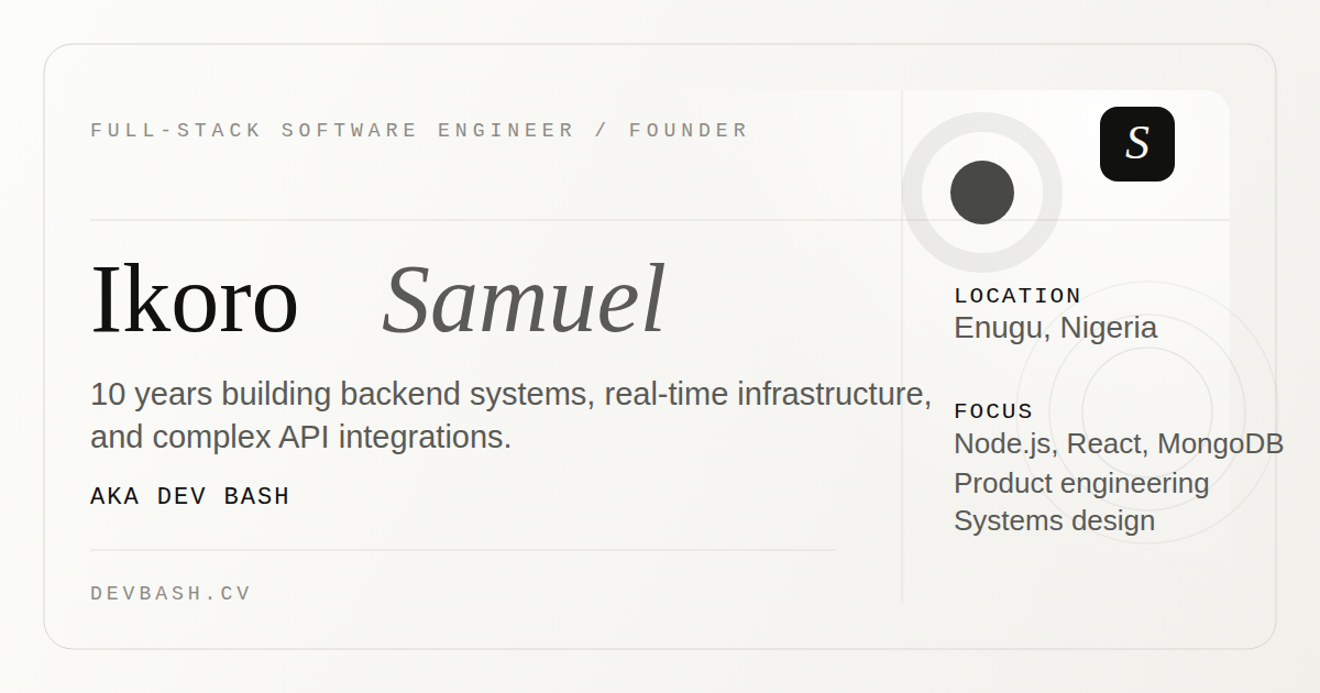 Ikoro Samuel — Full-Stack Software Engineer & Founder